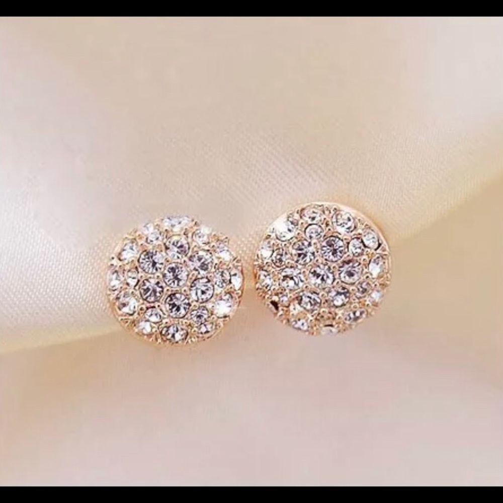 🔥Gold Round Circle Small Stud Rhinestone Earrings - Picture 3 of 8